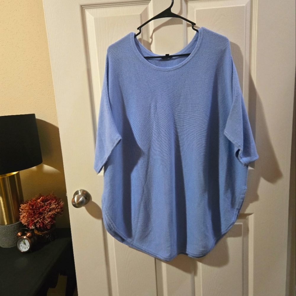Talbots Sky Blue Tunic Sweater Curved Hem Size LG.